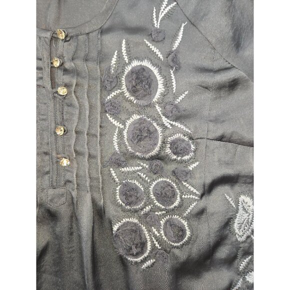 Ivy Jane Womens Black Embroidered Tunic Blouse Small Boho Chic - Picture 6 of 8